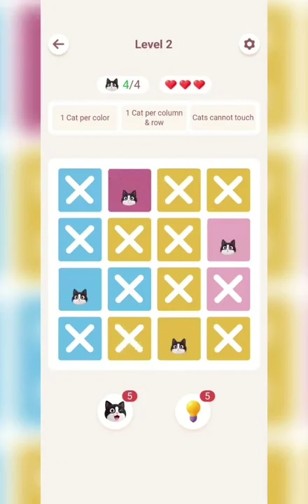 Meowdoku Level 2 solution screenshot from the original mobile game