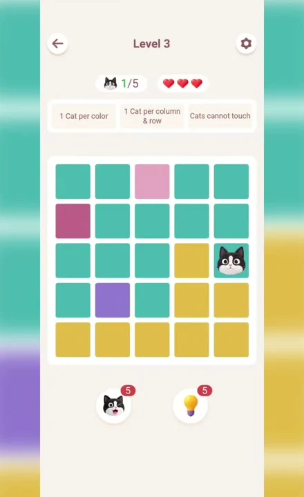 Meowdoku Level 3 opening screenshot from the original mobile game