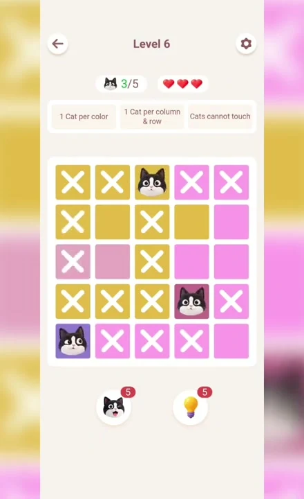 Meowdoku Level 6 progress screenshot from the original mobile game