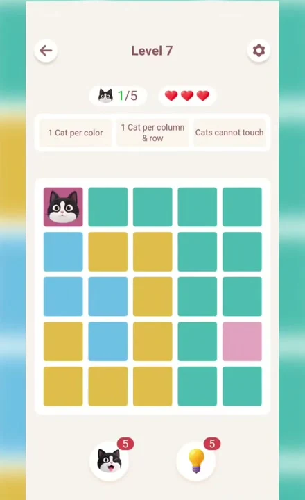 Meowdoku Level 7 opening screenshot from the original mobile game