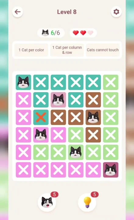 Meowdoku Level 8 solution screenshot from the original mobile game