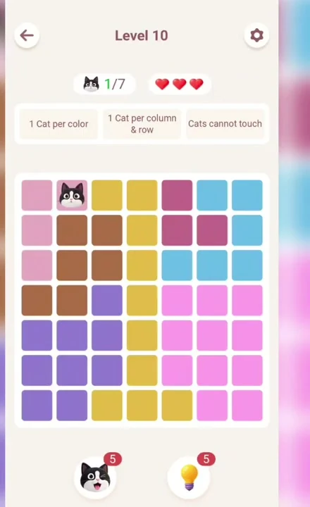 Meowdoku Level 10 opening screenshot from the original mobile game