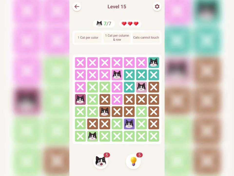 Final Meowdoku Level 15 board in Nasir Ali Gamer’s original app recording.