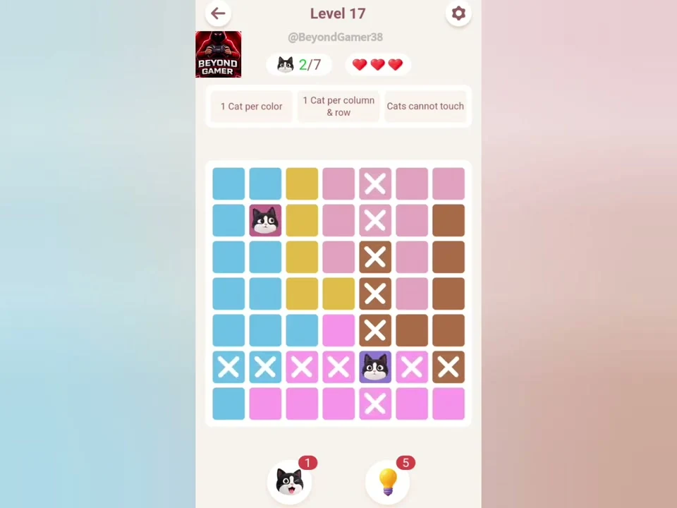 Meowdoku Level 17 in progress at 0:10 in the original app tutorial.