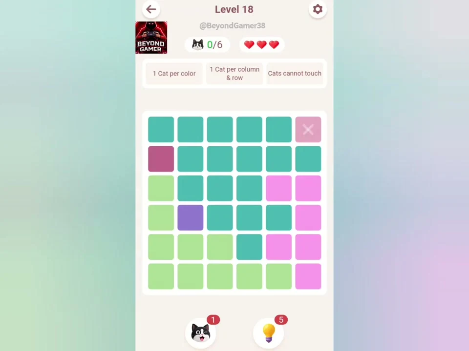 Meowdoku Level 18 in progress at 0:10 in the original app tutorial.